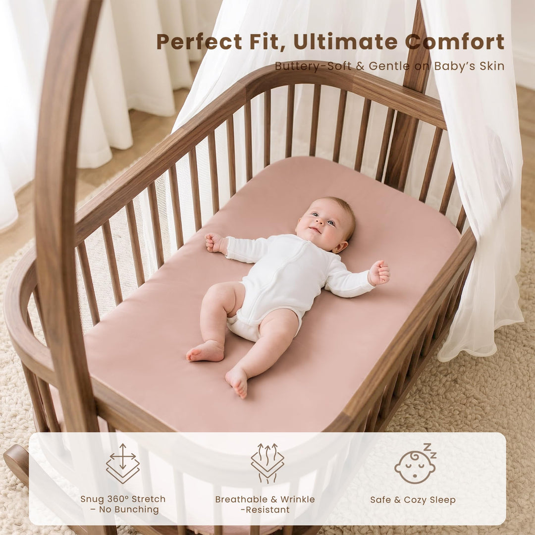 Konssy 3 Pack Stretchy Bassinet Sheets for Baby Girls and Boys, 33"x21" Silky-Soft & Breathable, Bassinet Mattress Sheet, for Baby Delight, Dream on Me, Rectangle Bassinet Sheets