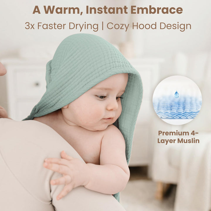 Konssy 2-Pack 100% Muslin Cotton Hooded Baby Bath Towels for Boys and Girls 32 x 32 In, Ultra-Soft & Absorbent, Bath Towels With Hooded for Infants Newborns Toddlers, Machine Washable