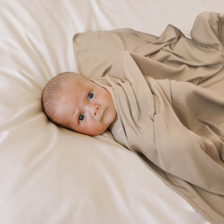Konssy 2 Pack Ribbed Knit Swaddle Blankets for Baby Boys & Girls, 33"x42" Soft & Stretchy Knit, Lightweight & Cozy, for Swaddling, Receiving & Stroller, Newborn to Toddler