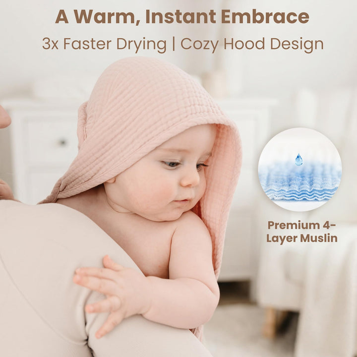 Konssy 2-Pack 100% Muslin Cotton Hooded Baby Bath Towels for Boys and Girls 32 x 32 In, Ultra-Soft & Absorbent, Bath Towels With Hooded for Infants Newborns Toddlers, Machine Washable