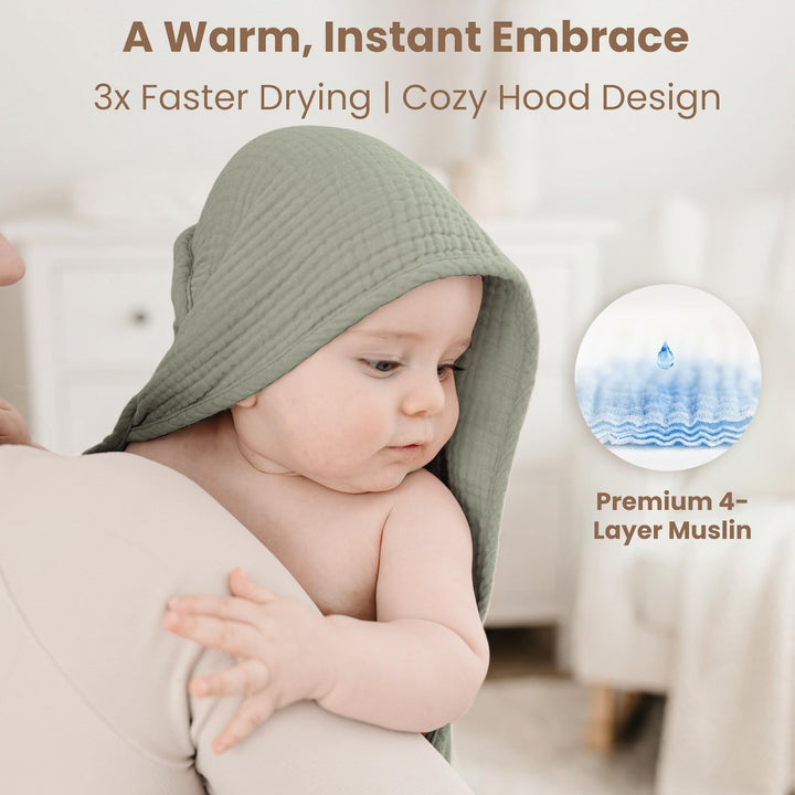 Konssy 2-Pack 100% Muslin Cotton Hooded Baby Bath Towels for Boys and Girls 32 x 32 In, Ultra-Soft & Absorbent, Bath Towels With Hooded for Infants Newborns Toddlers, Machine Washable