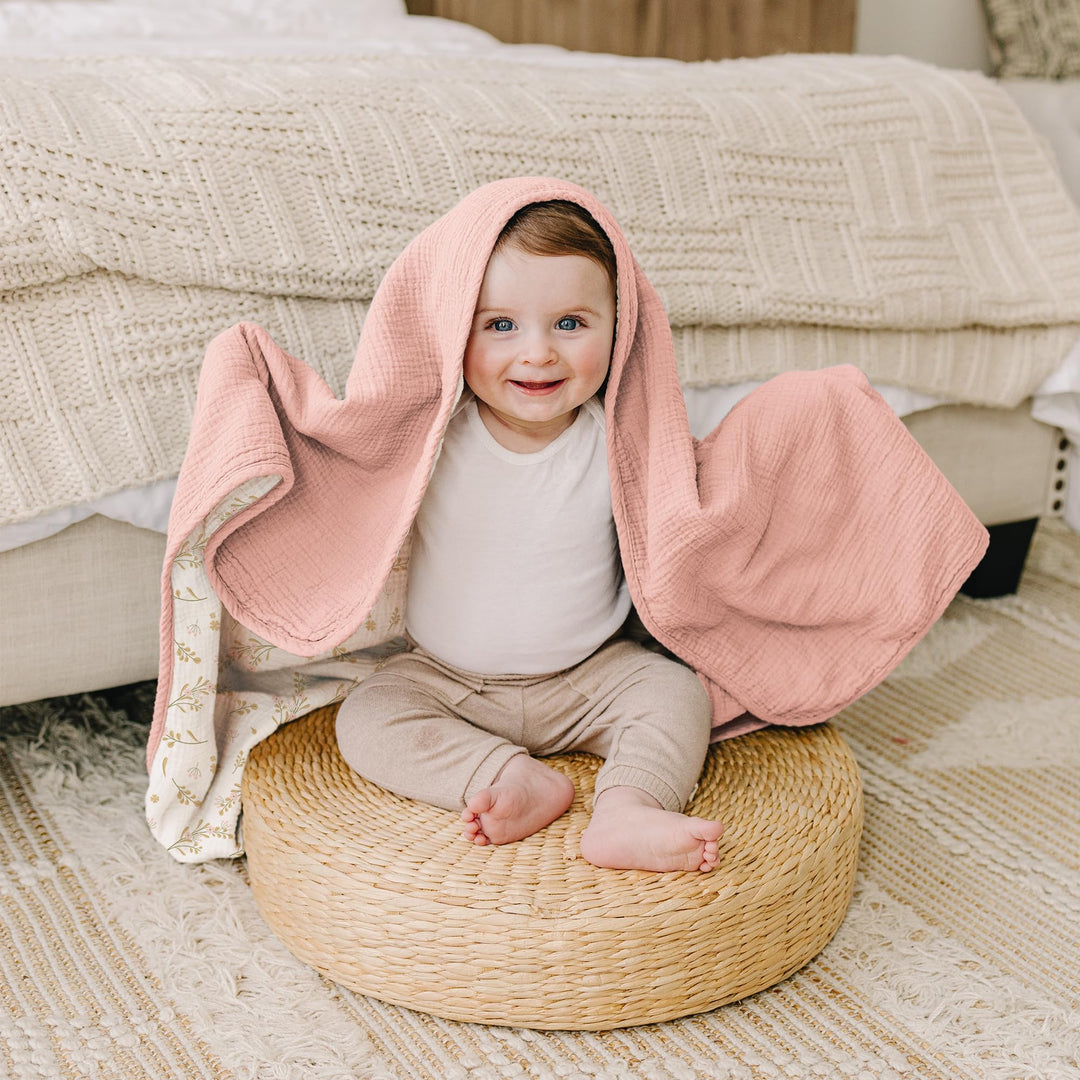 Konssy 100% Cotton Muslin Baby Blanket for Girls Boys, 40"x36" Soft & Lightweight, 4-Layer Muslin, for Receiving, Swaddling, Crib, Stroller & Nursery, Newborn to Toddler