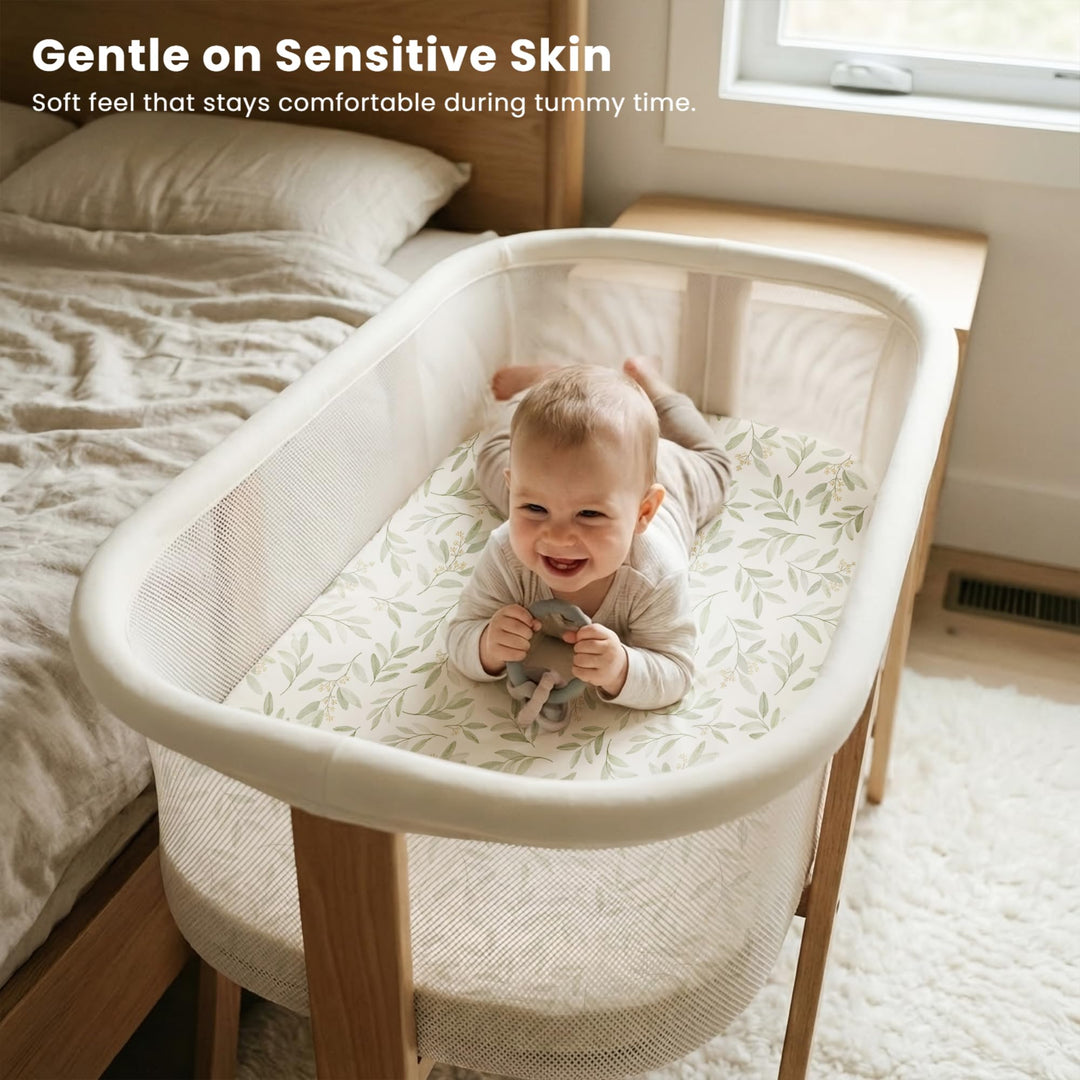 Konssy 3 Pack Stretchy Bassinet Sheets for Baby Girls and Boys, 33"x21" Silky-Soft & Breathable, Bassinet Mattress Sheet, for Baby Delight, Dream on Me, Rectangle Bassinet Sheets