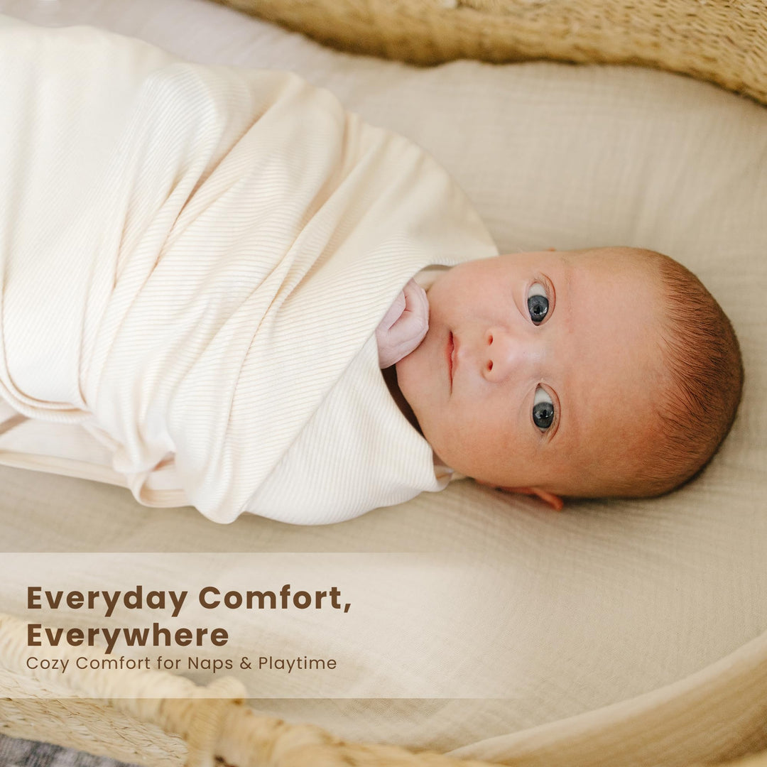 Konssy 2 Pack Ribbed Knit Swaddle Blankets for Baby Boys & Girls, 33"x42" Soft & Stretchy Knit, Lightweight & Cozy, for Swaddling, Receiving & Stroller, Newborn to Toddler