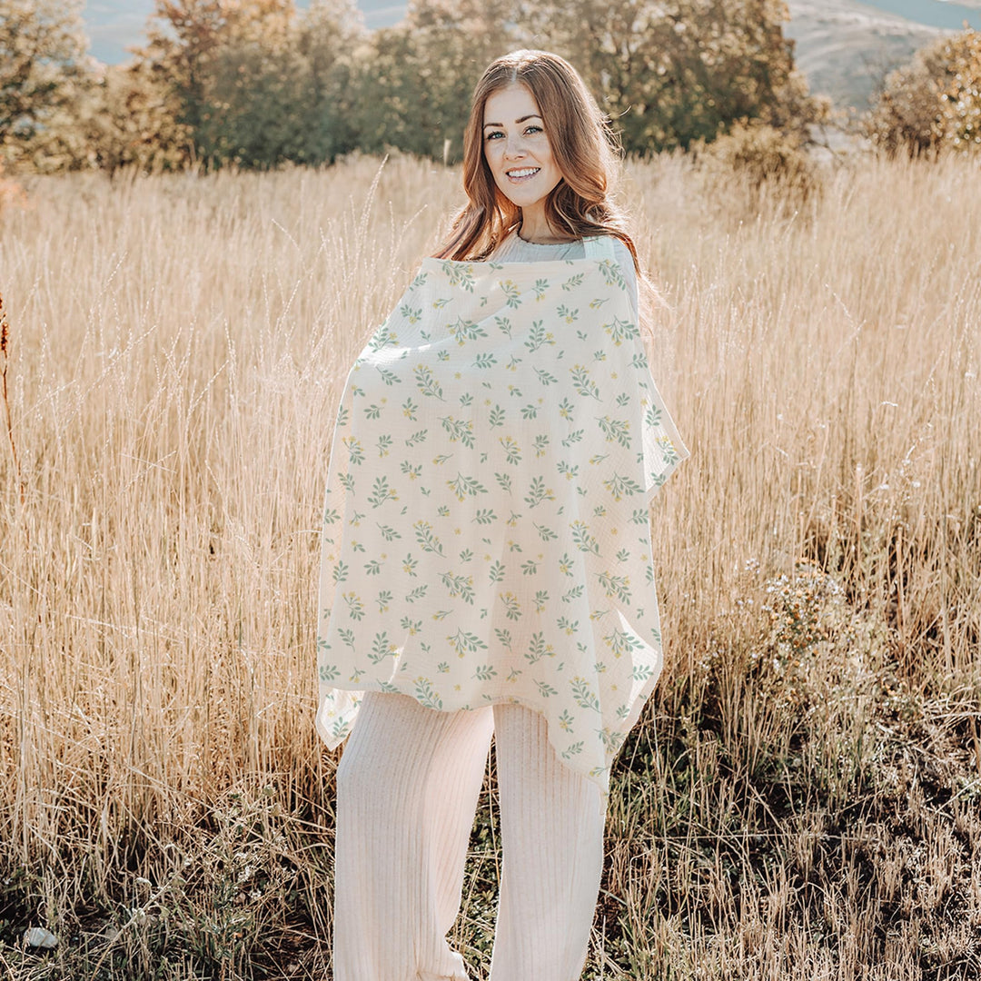 Konssy Muslin Nursing Cover Up for Breastfeeding with Rigid Hoop 100% Cotton Nursing Apron, Lightweight & Breathable, Carseat Canopy, Breast Feeding Covers for Women