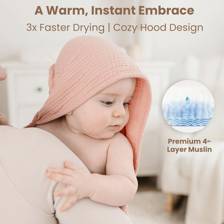 Konssy 2-Pack 100% Muslin Cotton Hooded Baby Bath Towels for Boys and Girls 32 x 32 In, Ultra-Soft & Absorbent, Bath Towels With Hooded for Infants Newborns Toddlers, Machine Washable