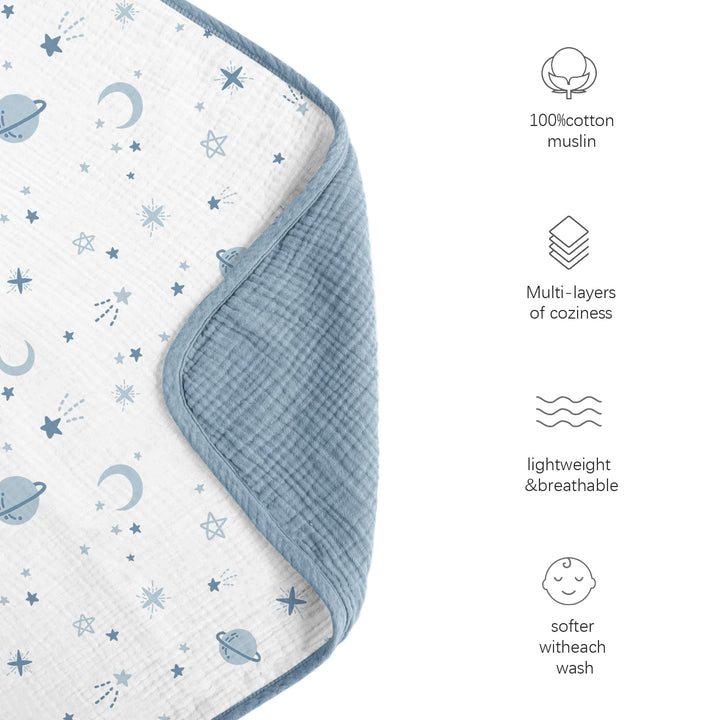 Konssy 100% Cotton Muslin Baby Blanket for Girls Boys, 40"x36" Soft & Lightweight, 4-Layer Muslin, for Receiving, Swaddling, Crib, Stroller & Nursery, Newborn to Toddler