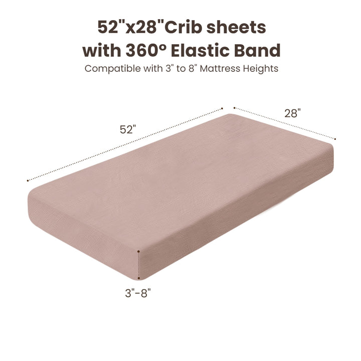 Konssy 2 Pack Muslin Crib Sheets for Baby Boys & Girls, 52" x 28" Fits Standard Crib Mattress, Premium 100% Cotton, Soft & Breathable, Neutral Design, 360° Full Elastic Fit