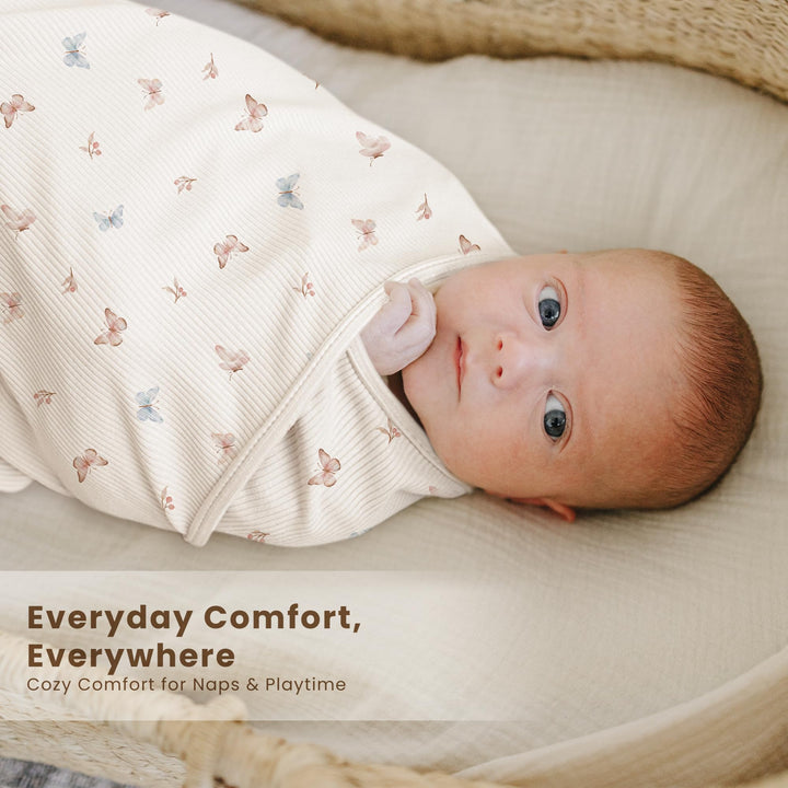 Konssy 2 Pack Ribbed Knit Swaddle Blankets for Baby Boys & Girls, 33"x42" Soft & Stretchy Knit, Lightweight & Cozy, for Swaddling, Receiving & Stroller, Newborn to Toddler