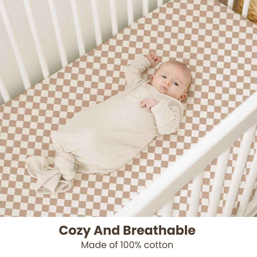 Konssy 2 Pack Muslin Crib Sheets for Baby Boys & Girls, 52" x 28" Fits Standard Crib Mattress, Premium 100% Cotton, Soft & Breathable, Neutral Design, 360° Full Elastic Fit