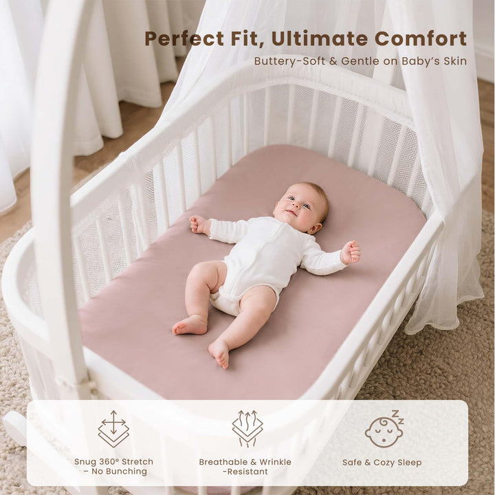 Konssy 3 Pack Stretchy Bassinet Sheets for Baby Girls and Boys, 33"x21" Silky-Soft & Breathable, Bassinet Mattress Sheet, for Baby Delight, Dream on Me, Rectangle Bassinet Sheets