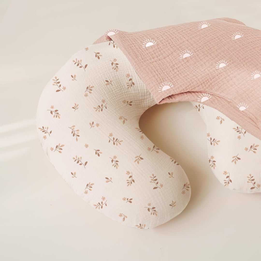 Konssy 2-Pack 100% Cotton Muslin Nursing Pillow Covers, Soft Cover for Baby Covers Only, Breastfeeding Pillows Slipcovers for Baby Boys & Girls, Hidden Zipper, Machine Washable,