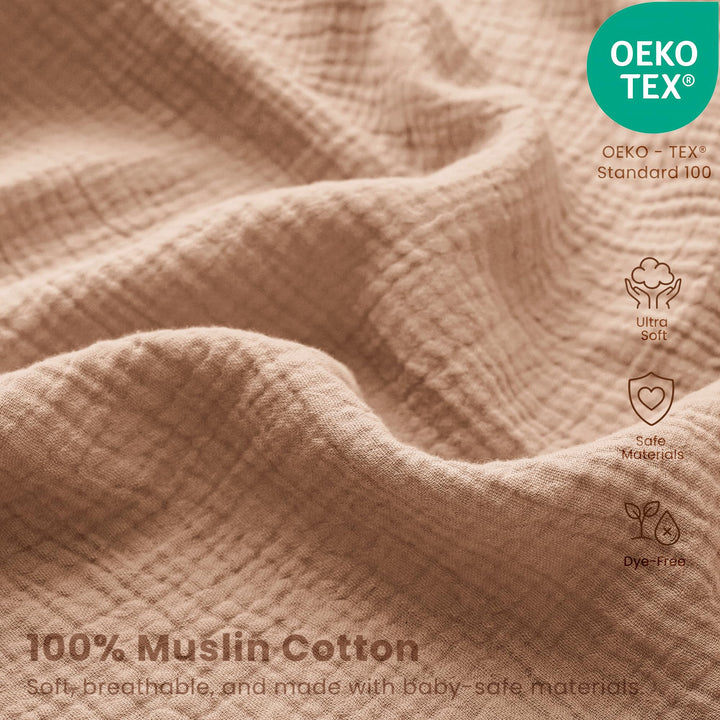 Konssy 2 Pack Muslin Crib Sheets for Standard Crib Mattress, 52" x 28" 100% Cotton, Soft & Breathable, 360° Elastic Snug Fit, Solid & Printed Designs for Baby Girls & Boys
