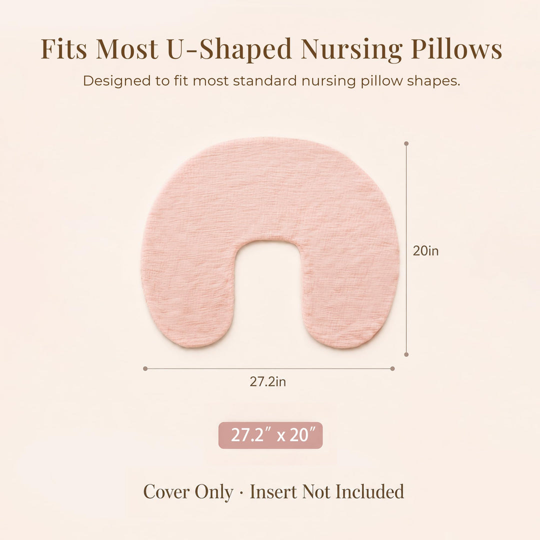 Konssy 2-Pack Muslin Nursing Pillow Covers, Floral Soft Slipcover for Baby Covers Only, 100% Cotton, Hidden Zipper, Washable, Breastfeeding Pillows Covers for Newborn Boys & Girls