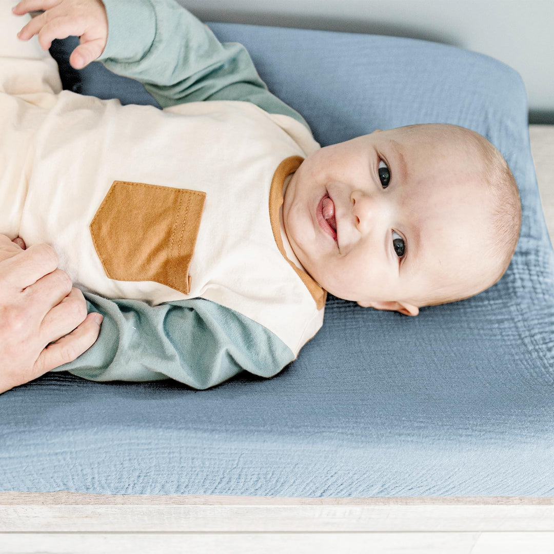 Konssy 100% Cotton Muslin Changing Pad Cover 2 Pack, 32"x16" Standard Fit Ultra Soft & Breathable, Diaper Changing Table Sheets, Neutral Nursery Design, for Baby Boys Girls