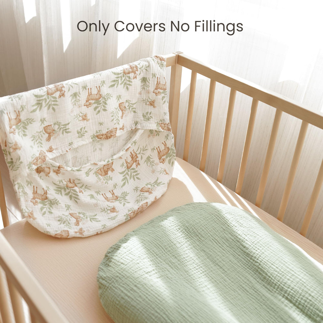 Konssy 2 Pack Muslin Baby Lounger Covers, Covers Only, 30.7" x 20" 100% Cotton, Soft & Breathable, Baby Nest Slipcover, Envelope Closure, Pre-Washed for Lasting Fit