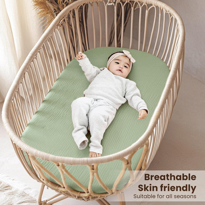Konssy Muslin Bassinet Sheets for Baby Boys and Girls, 2 Pack, 33"x21" 100% Cotton, Bassinet Mattress Sheets, for Baby Delight, Dream on Me, Other Rectangle Bedside Mattresses