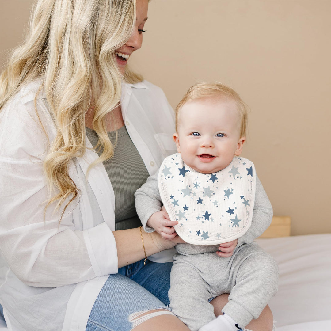 Konssy 6-Pack Muslin Cotton Baby Bibs for Drooling and Teething Soft Absorbent Front, Fleece Back Keeps Clothes Dry, Easy to Clean, Adjustable Fit for Boys & Girls Ages 0-36 Months