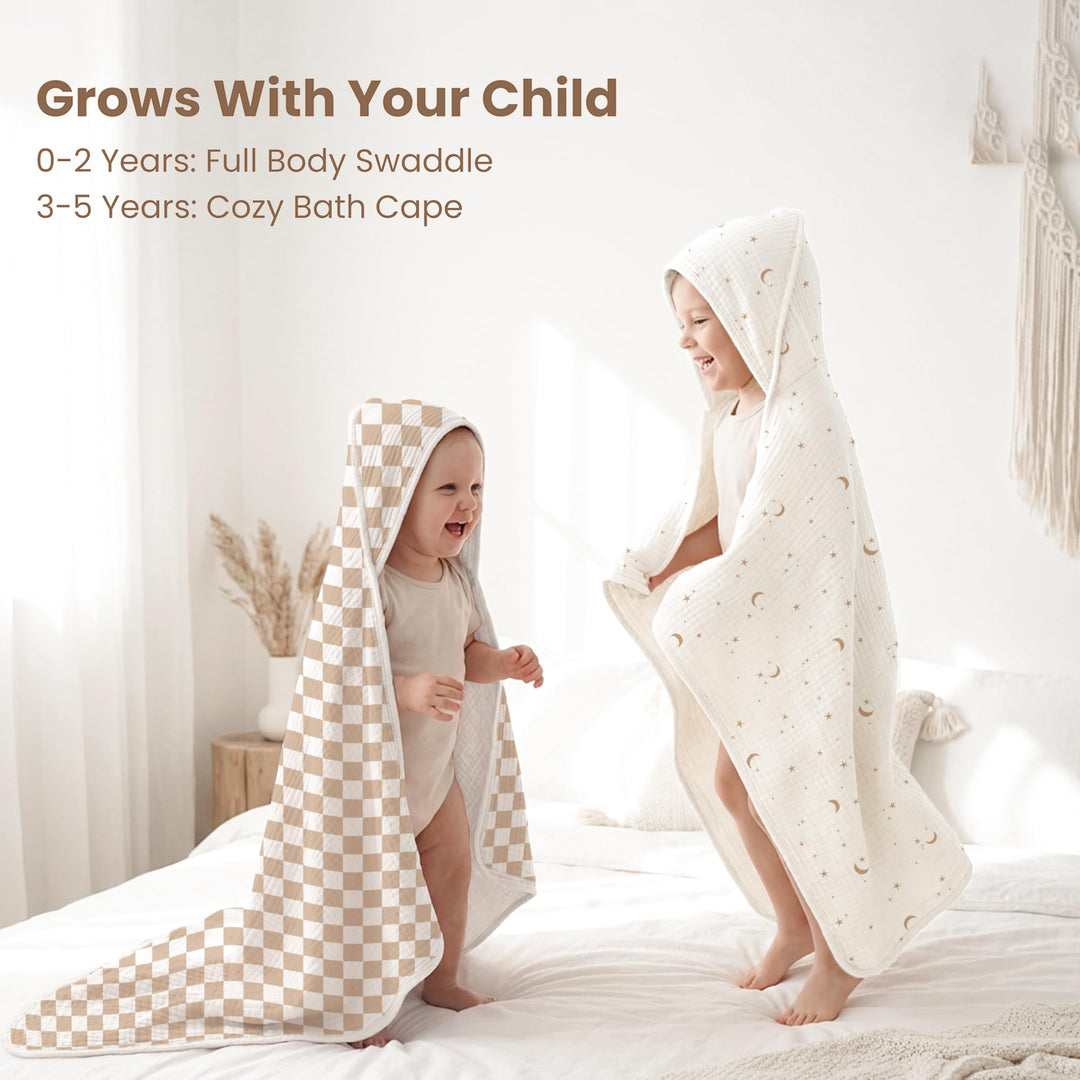 Konssy 2-Pack 100% Muslin Cotton Hooded Baby Bath Towels for Boys and Girls 32 x 32 In, Ultra-Soft & Absorbent, Bath Towels With Hooded for Infants Newborns Toddlers, Machine Washable