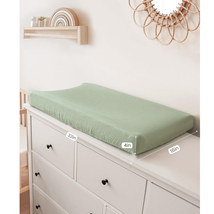 Konssy 100% Cotton Muslin Changing Pad Cover 2 Pack, 32"x16" Standard Fit Ultra Soft & Breathable, Diaper Changing Table Sheets, Neutral Nursery Design, for Baby Boys Girls