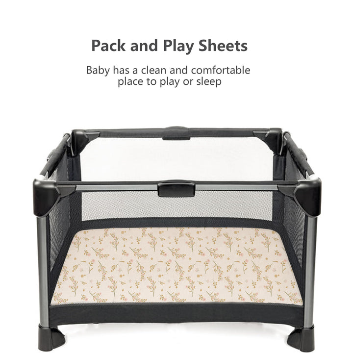 Konssy 2 Pack Muslin Mini Crib Sheets, Fits Pack and Play, 38"x24" 100% Cotton, Soft & Breathable, for Naps & Playtime, Floral & Solid Designs, Machine Washable