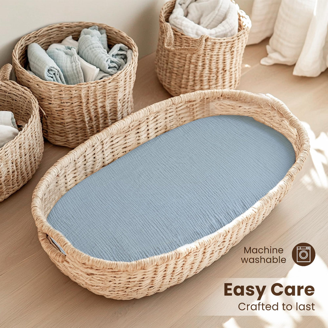 Konssy Muslin Bassinet Sheets for Baby Boys and Girls, 2 Pack, 33"x21" 100% Cotton, Bassinet Mattress Sheets, for Baby Delight, Dream on Me, Other Rectangle Bedside Mattresses