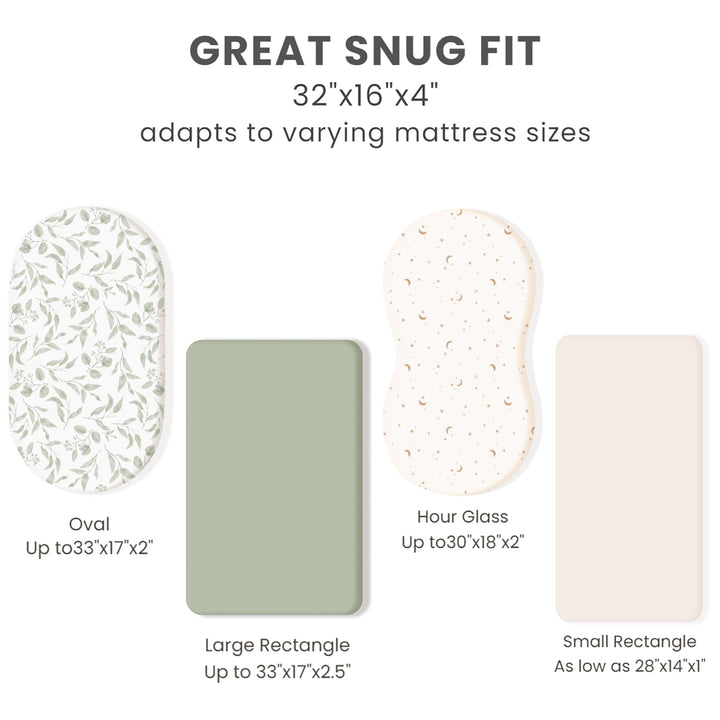 Konssy 3 Pack Stretchy Bassinet Sheets for Baby Girls and Boys, 32"x16" Silky-Soft & Breathable, Bassinet Mattress Sheet, Compatible with Halo Bassinest Swivel Sleeper, Graco, Snoo