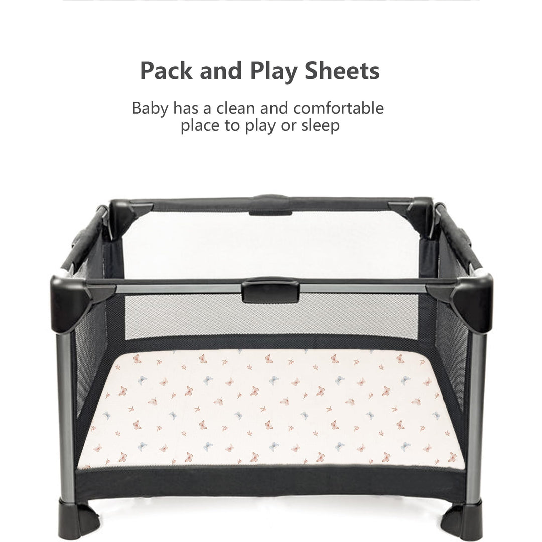 Konssy 2 Pack Muslin Mini Crib Sheets, Fits Pack and Play, 38"x24" 100% Cotton, Soft & Breathable, for Naps & Playtime, Floral & Solid Designs, Machine Washable
