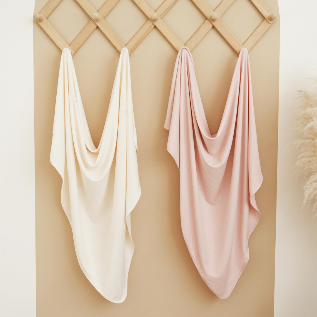 Konssy 2 Pack Ribbed Knit Swaddle Blankets for Baby Boys & Girls, 33"x42" Soft & Stretchy Knit, Lightweight & Cozy, for Swaddling, Receiving & Stroller, Newborn to Toddler
