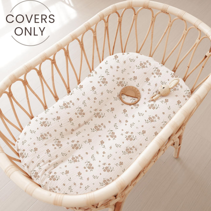 Konssy 2 Pack Muslin Baby Lounger Covers, Covers Only, 30.7" x 20" 100% Cotton, Soft & Breathable, Baby Nest Slipcover, Envelope Closure, Pre-Washed for Lasting Fit