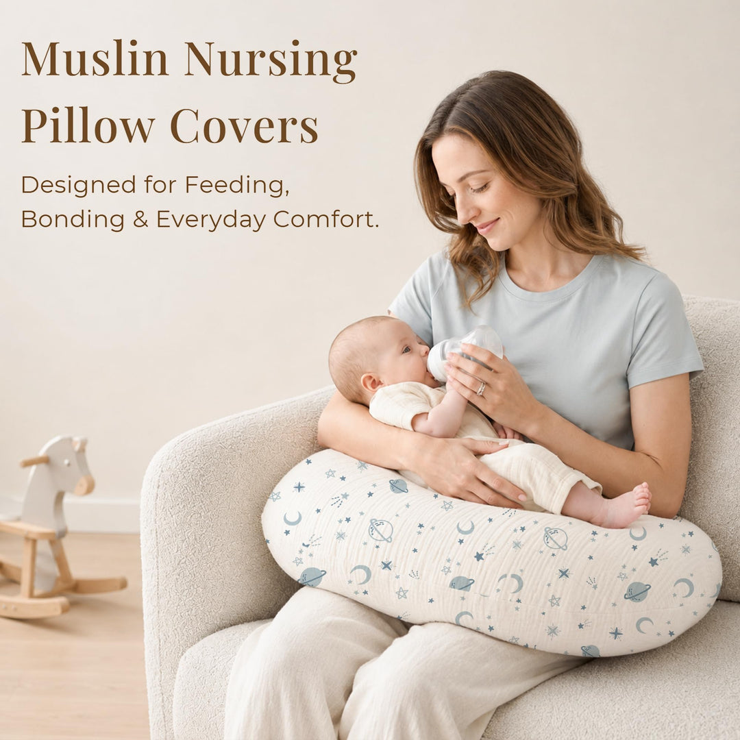 Konssy 2-Pack Muslin Nursing Pillow Covers, Floral Soft Slipcover for Baby Covers Only, 100% Cotton, Hidden Zipper, Washable, Breastfeeding Pillows Covers for Newborn Boys & Girls