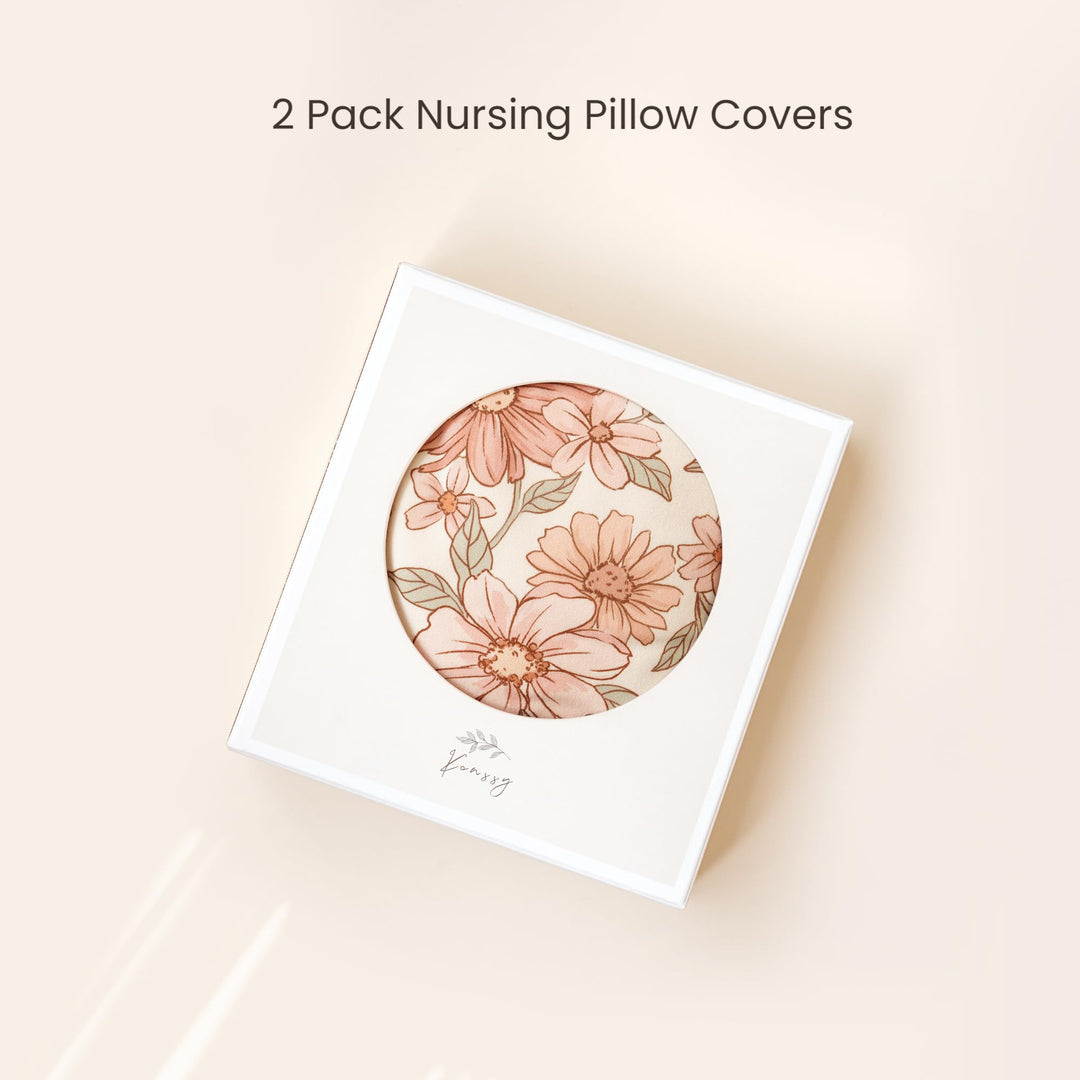 Konssy 2 Pack Nursing Pillow Covers, Soft Stretchy Cover for Breastfeeding Covers Only, Milk Silk Fabric, Breathable & Machine Washable, Slipcovers for Newborn Baby Boy Girl,