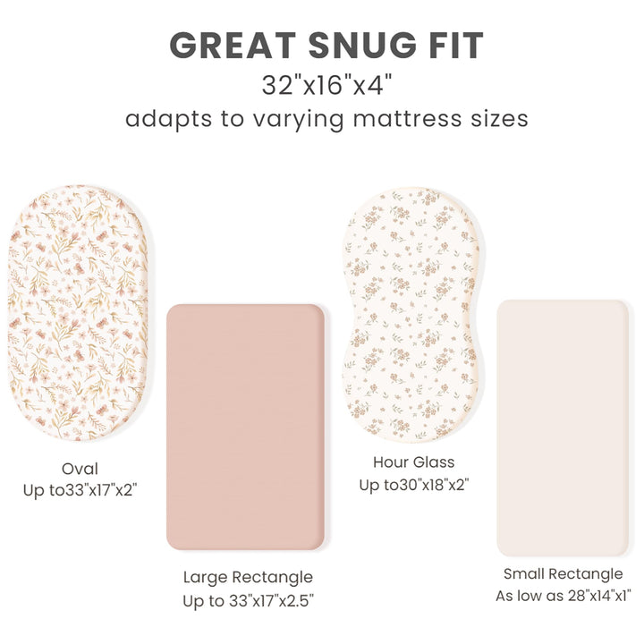 Konssy 3 Pack Stretchy Bassinet Sheets for Baby Girls and Boys, 32"x16" Silky-Soft & Breathable, Bassinet Mattress Sheet, Compatible with Halo Bassinest Swivel Sleeper, Graco, Snoo