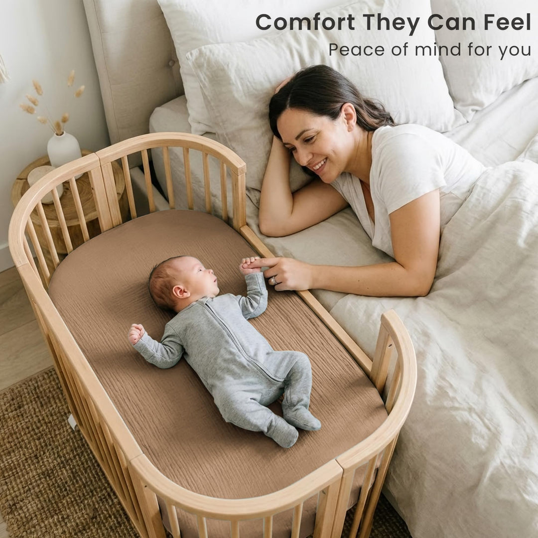 Konssy Muslin Bassinet Sheets for Baby Boys and Girls, 2 Pack, 33"x21" 100% Cotton, Bassinet Mattress Sheets, for Baby Delight, Dream on Me, Other Rectangle Bedside Mattresses