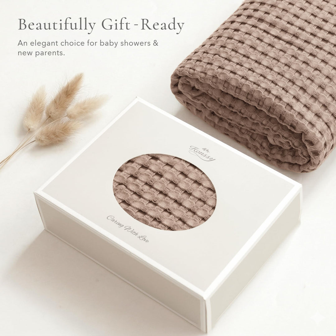 Konssy Waffle Baby Blanket for Boys & Girls, Soft Newborn Swaddle Blanket Waffle Knit, Cozy Crib Blanket Neutral for Nursery, Stroller & Toddler Bed, Machine Washable, 41" x 37"