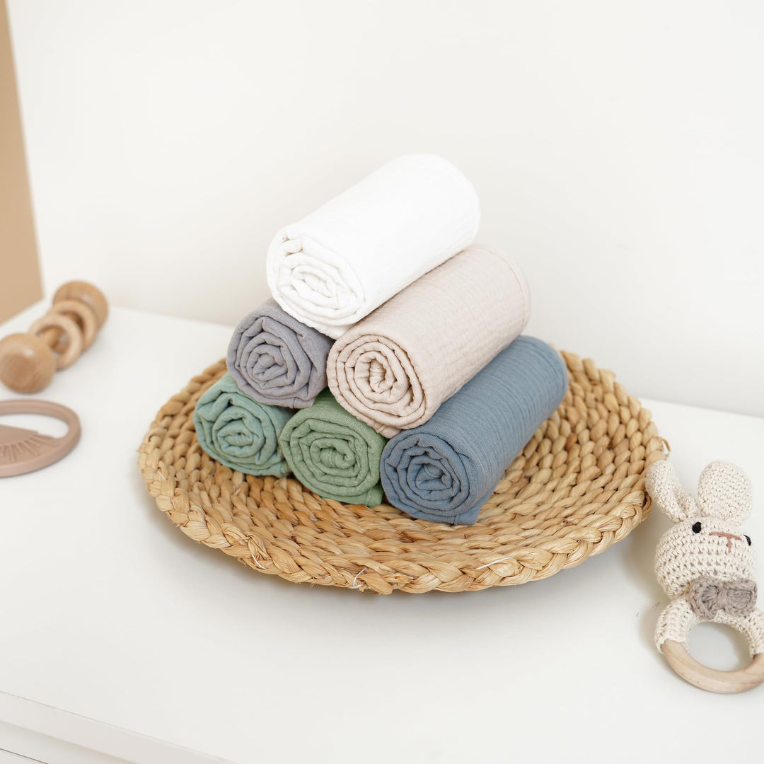 Konssy 6 Pack Large Muslin Baby Burp Cloths and Burp Rags Set for Newborn 100% Cotton, Super Soft & Absorbent, Shrink Resistant, Easy to Wash & Dry, Suitable for Unisex Boys & Girls