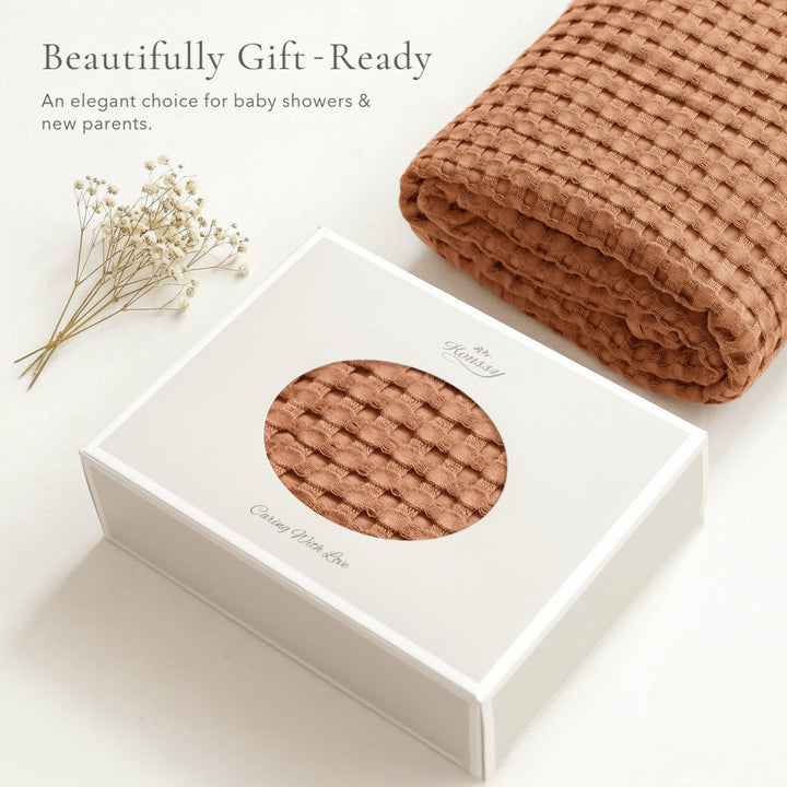 Konssy Waffle Baby Blanket for Boys & Girls, Soft Newborn Swaddle Blanket Waffle Knit, Cozy Crib Blanket Neutral for Nursery, Stroller & Toddler Bed, Machine Washable, 41" x 37"