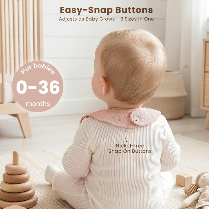 Konssy 3-Pack Muslin Baby Girl Bibs, 100% Cotton with Ruffle Trim Ultra Soft & Absorbent, Baby Essentials for Drooling and Teething, for Newborn, Infant & Toddler 0-36 Months