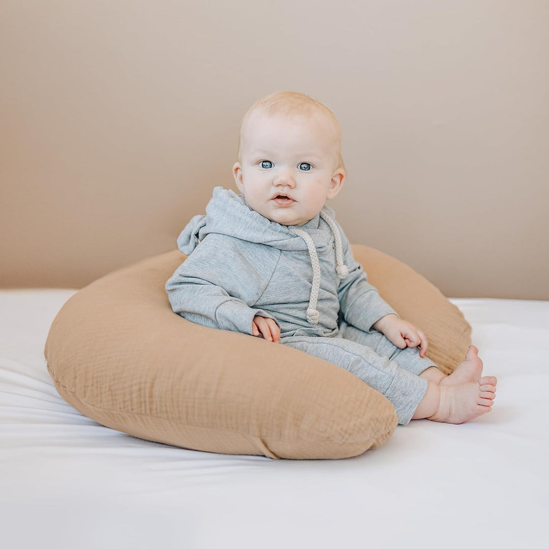 Konssy 2-Pack 100% Cotton Muslin Nursing Pillow Covers, Soft Cover for Baby Covers Only, Breastfeeding Pillows Slipcovers for Baby Boys & Girls, Hidden Zipper, Machine Washable,