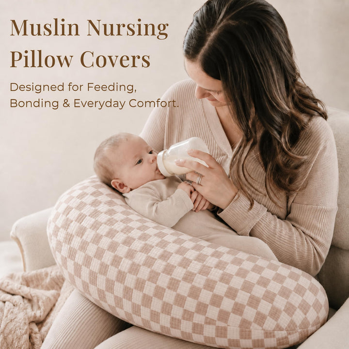 Konssy 2-Pack Muslin Nursing Pillow Covers, Floral Soft Slipcover for Baby Covers Only, 100% Cotton, Hidden Zipper, Washable, Breastfeeding Pillows Covers for Newborn Boys & Girls