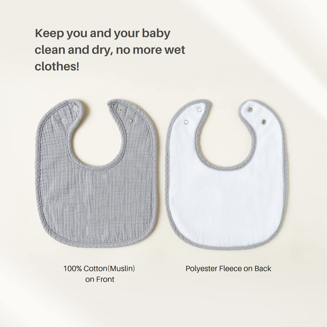 Konssy 6-Pack Muslin Cotton Baby Bibs for Drooling and Teething Soft Absorbent Front, Fleece Back Keeps Clothes Dry, Easy to Clean, Adjustable Fit for Boys & Girls Ages 0-36 Months