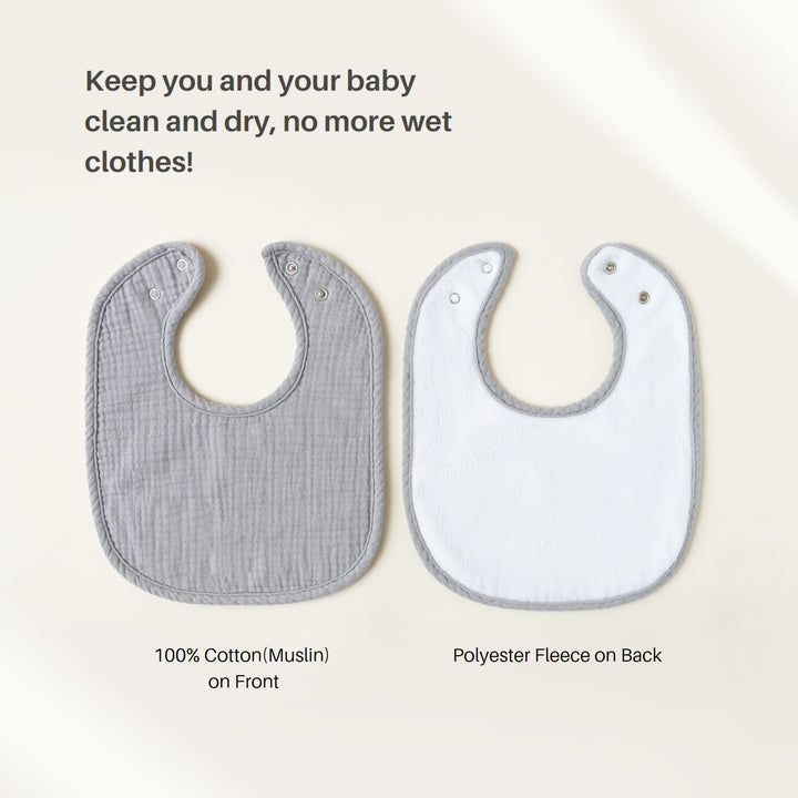 Konssy 6-Pack Muslin Cotton Baby Bibs for Drooling and Teething Soft Absorbent Front, Fleece Back Keeps Clothes Dry, Easy to Clean, Adjustable Fit for Boys & Girls Ages 0-36 Months