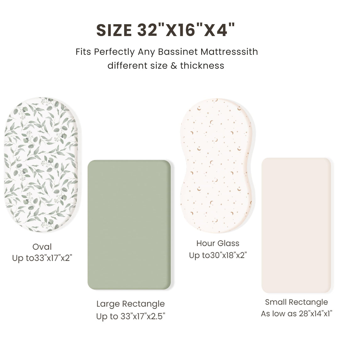 Konssy 3 Pack Stretchy Bassinet Sheets for Baby Girls and Boys, 32"x16" Silky-Soft & Breathable, Bassinet Mattress Sheet, Compatible with Halo Bassinest Swivel Sleeper, Graco, Snoo