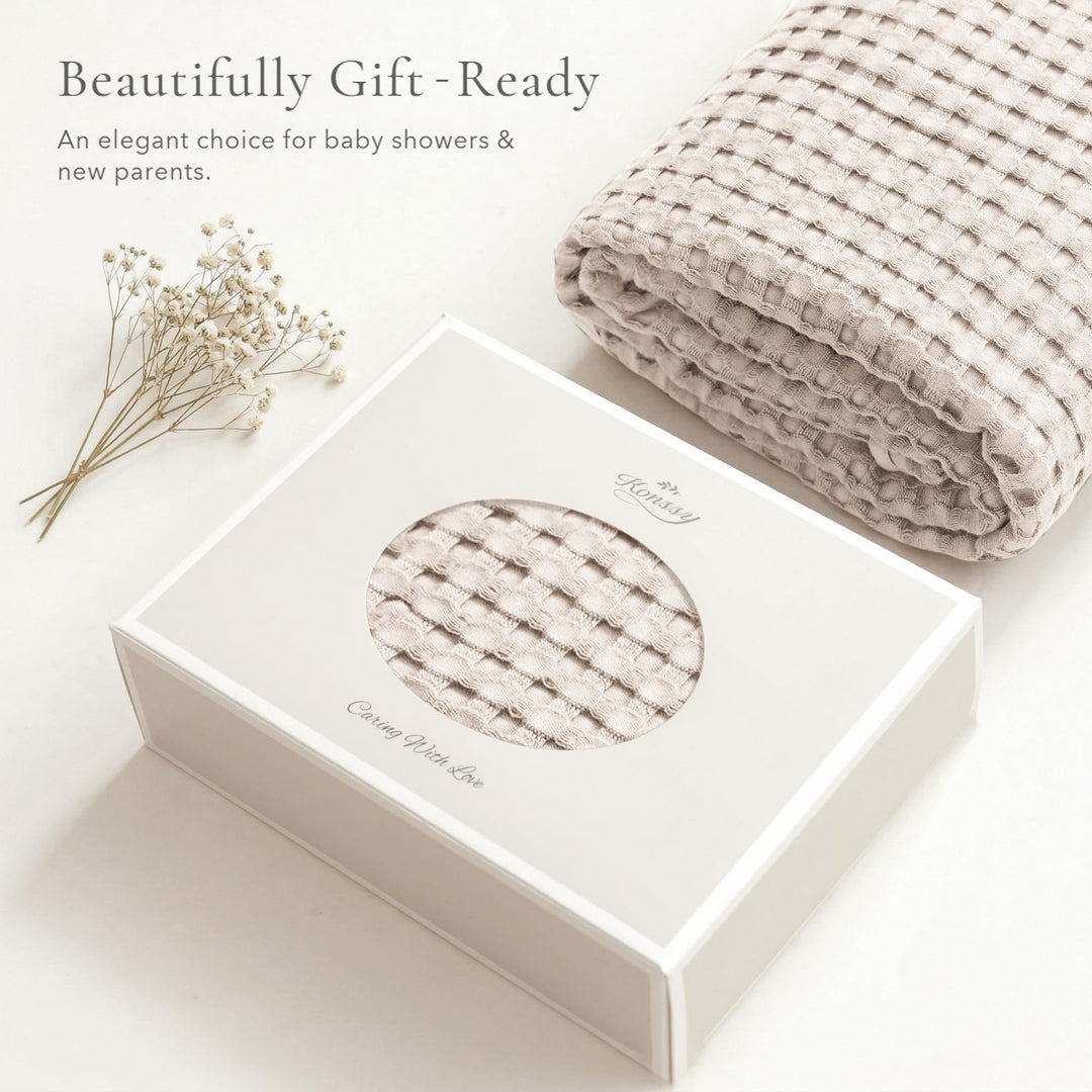 Konssy Waffle Baby Blanket for Boys & Girls, Soft Newborn Swaddle Blanket Waffle Knit, Cozy Crib Blanket Neutral for Nursery, Stroller & Toddler Bed, Machine Washable, 41" x 37"