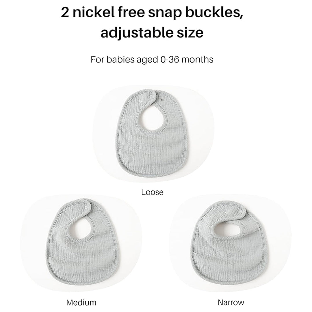 Konssy 6-Pack Muslin Cotton Baby Bibs for Drooling and Teething Soft Absorbent Front, Fleece Back Keeps Clothes Dry, Easy to Clean, Adjustable Fit for Boys & Girls Ages 0-36 Months