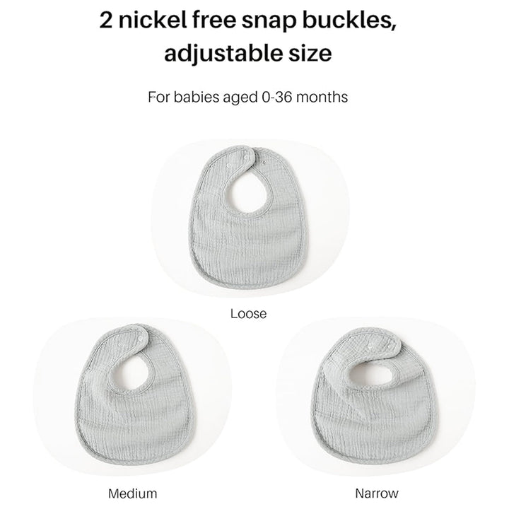 Konssy 6-Pack Muslin Cotton Baby Bibs for Drooling and Teething Soft Absorbent Front, Fleece Back Keeps Clothes Dry, Easy to Clean, Adjustable Fit for Boys & Girls Ages 0-36 Months