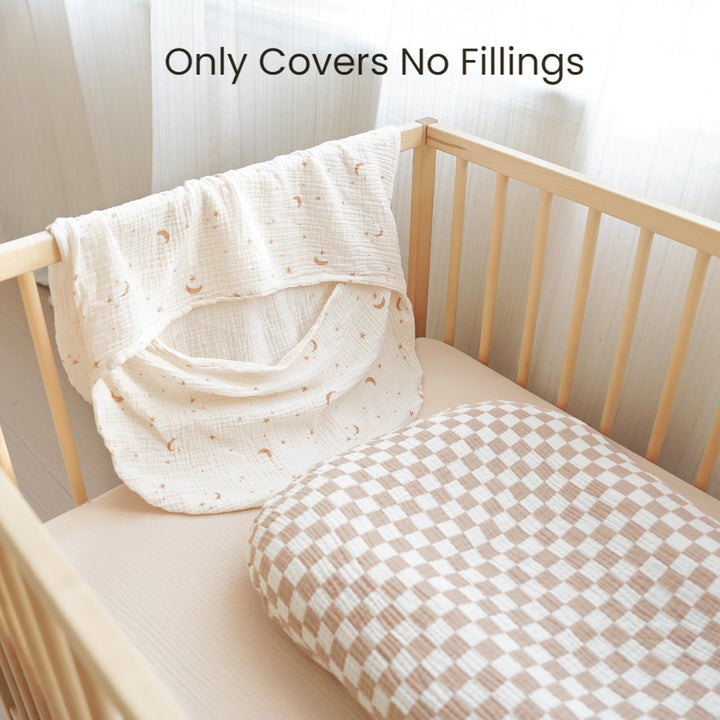 Konssy 2 Pack Muslin Baby Lounger Covers, Covers Only, 30.7" x 20" 100% Cotton, Soft & Breathable, Baby Nest Slipcover, Envelope Closure, Pre-Washed for Lasting Fit