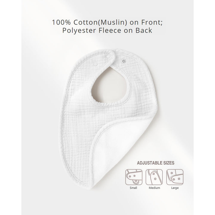 Konssy 6-Pack Muslin Cotton Baby Bibs for Drooling and Teething Soft Absorbent Front, Fleece Back Keeps Clothes Dry, Easy to Clean, Adjustable Fit for Boys & Girls Ages 0-36 Months