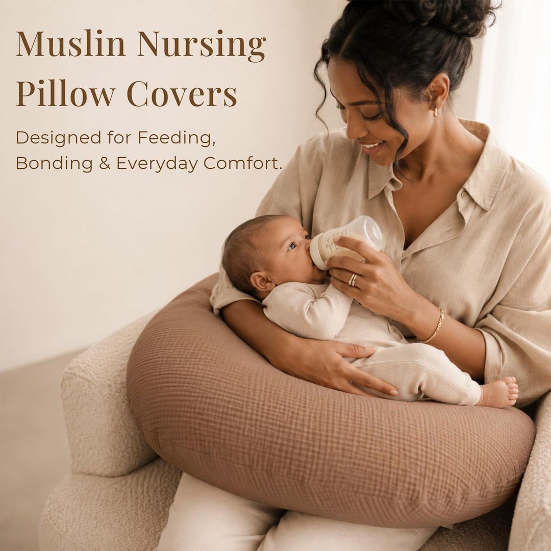 Konssy 2-Pack Muslin Nursing Pillow Covers, Floral Soft Slipcover for Baby Covers Only, 100% Cotton, Hidden Zipper, Washable, Breastfeeding Pillows Covers for Newborn Boys & Girls