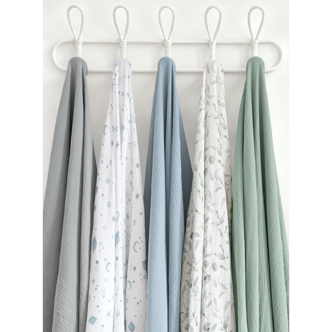 Konssy 3-Pack Muslin Baby Swaddle Blankets, 47 x 47 in Receiving Blankets Large Size, 100% Cotton, Ultra Soft & Breathable, Multi-Use Swaddles for Boys & Girls, from Newborn to Toddler